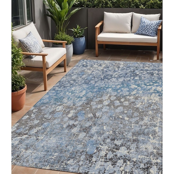 Homeroots 5' X 8' Blue And Gray Abstract Washable Indoor Outdoor Area Rug 631946 - main