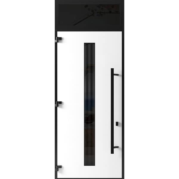 Vdomdoors Front Exterior Prehung Steel Door Ronex1055 Teak 96 Transom Window Sidelite Entry Metal Modern RONEX1055EXD-OAK-W36xH96+16-RH-I - main