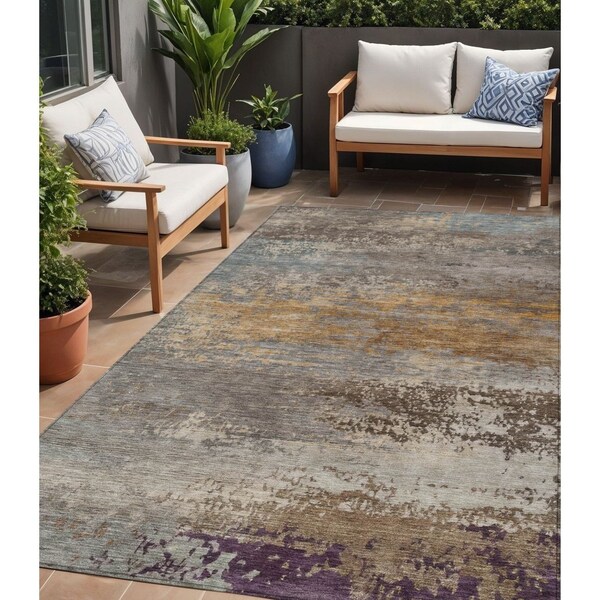 Homeroots 5' X 8' Brown Gray And Purple Abstract Washable Indoor Outdoor Area Rug 630832 - main