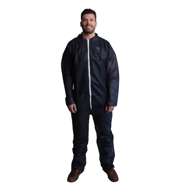 Vguard Disposable Coveralls, Collared, Polypropylene, Open Wrist, Open Ankle, Serged Seam, Blue, 25 PK BC11A23 - main