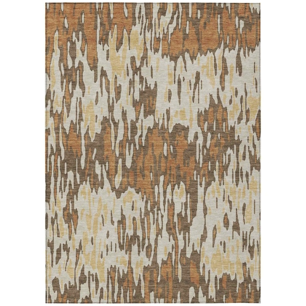 Homeroots 3' X 5' Copper Gold And Ivory Striped Washable Indoor Outdoor Area Rug 596662 - main