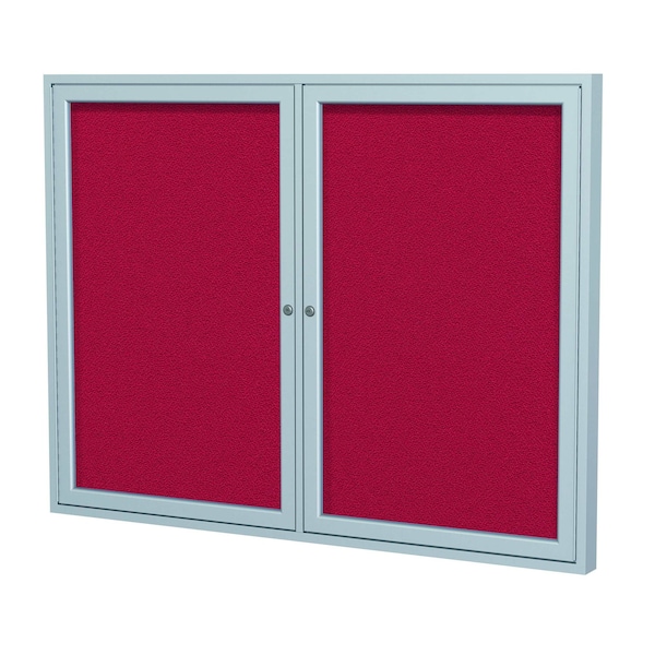 Ghent 2 Door Enclosed Fabric Bulletin Board, Satin Aluminum Frame, 3'H x 5'W, Red PA23660F-98 - main