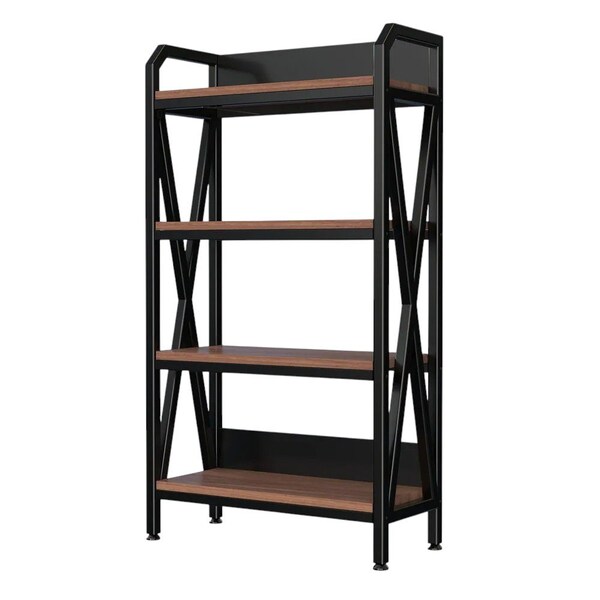 Homeroots 56" Black And Brown Metal and Wood Four Tier Etagere Bookcase 683395 - main
