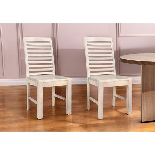 Homeroots Set of Two White Wood Ladder Back Dining Side Chairs 522059 - main
