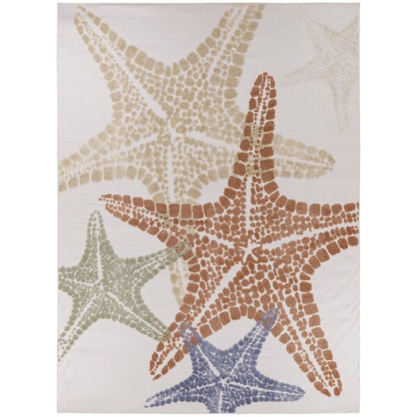 Homeroots 8' X 11' Ivory Yellow Orange And Green Starfish Indoor Outdoor Area Rug 546884 - main