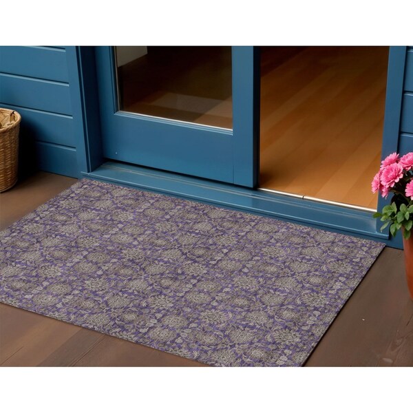 Homeroots 3' X 5' Purple Beige And Taupe Floral Washable Indoor Outdoor Area Rug 582302 - main
