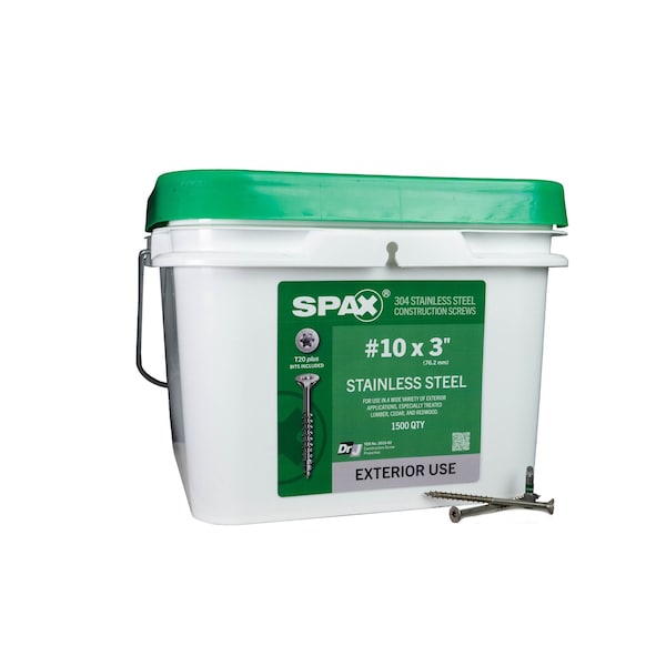 Spax #10 x 3 in Exterior Stainless Steel Wood Deck Screws Flat Head T-Star Plus Bulk Pail, 1500PK 3197000500750 - main