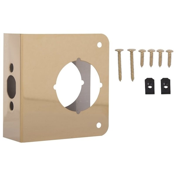 Prosource Door Reinforcer, 2-3/4 in Backset, 1-3/4 in Thick Door, Steel, Brass, 4-1/2 in H, 4-1/4 in W HSH-046SBP-PS - main