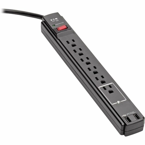 Eaton Tripp Lite Series Protect It 6-Outlet Surge Protector, 6 ft. Cord, 990 Joules, 2 USB Ports TLP606USBB - main