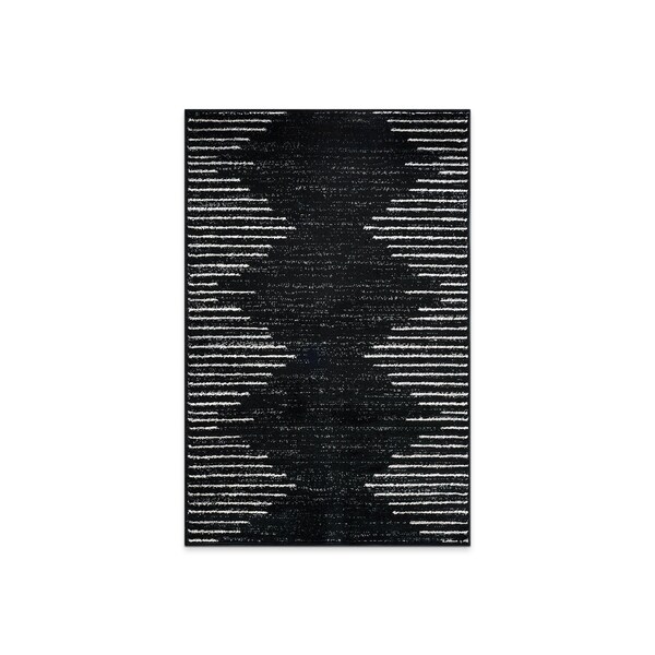 World Rug Gallery Bohemian Stripe Stain Resistant Area Rug 2 ft 7 in x 4 ft Black 385BLACK27X4 - main