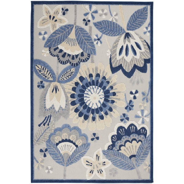 Homeroots 4' X 6' Blue And Gray Floral Indoor Outdoor Area Rug 546838 - main