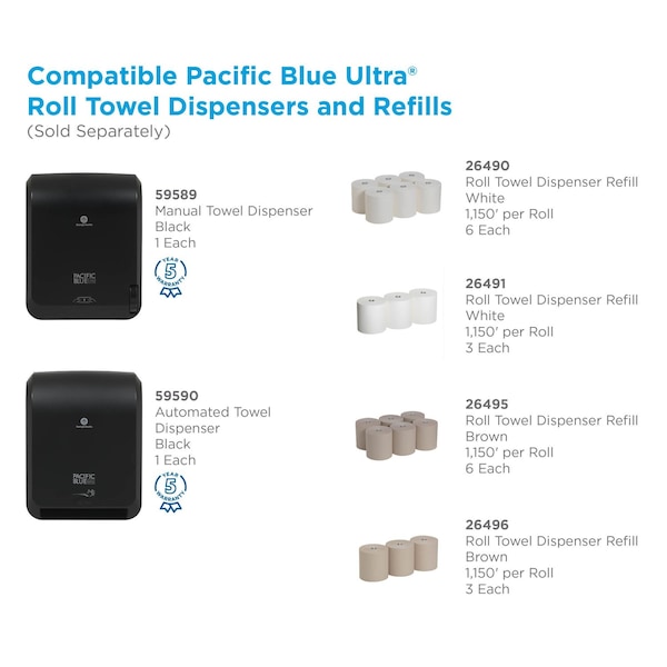 Georgia-Pacific Pacific Blue Ultra Hardwound Paper Towels, 1 Ply, Continuous Roll Sheets, 1150 ft, Brown, 3 PK 26496 - main