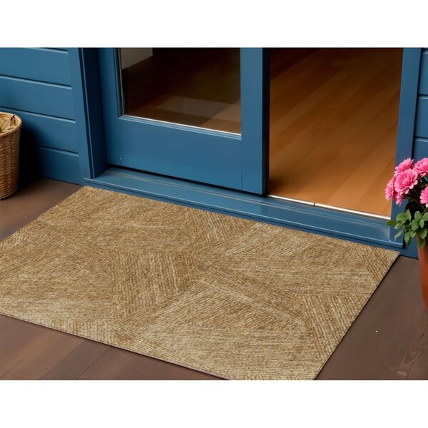 Homeroots 3' X 5' Gold Brown And Ivory Abstract Washable Indoor Outdoor Area Rug 597016 - main