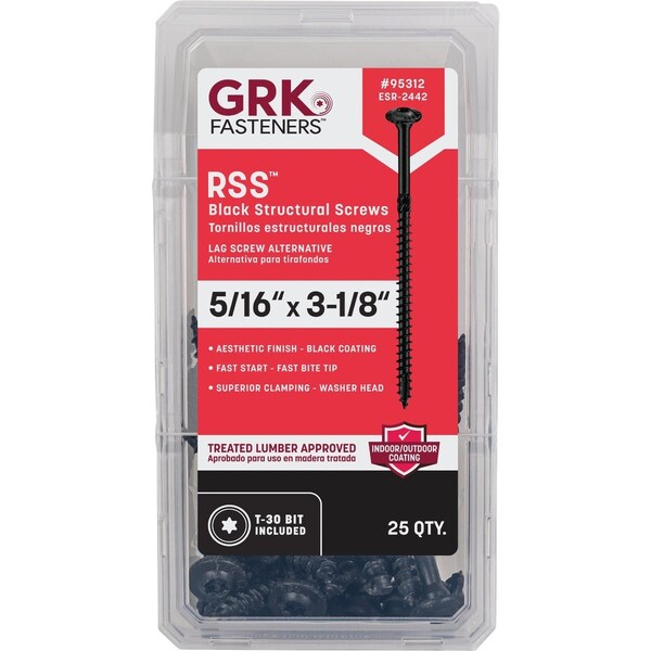 Grk Fasteners GRK RSS 5/16'' x 3-1/8'' Star Drive Washer-Head Black Structure Screw, 25 Ct. 95312 - main