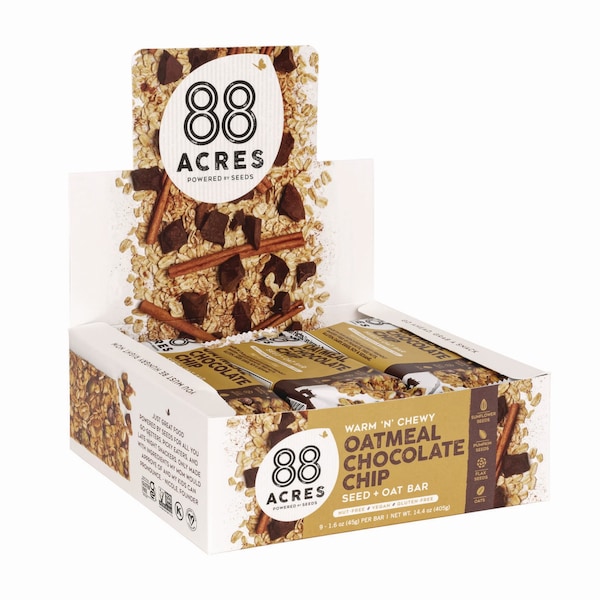 88 Acres Warm N Chewy Gluten-Free Oatmeal/Chocolate Chip Seed and Oat Bar, 1.6 oz Bar, 9PK ACY11049 - main