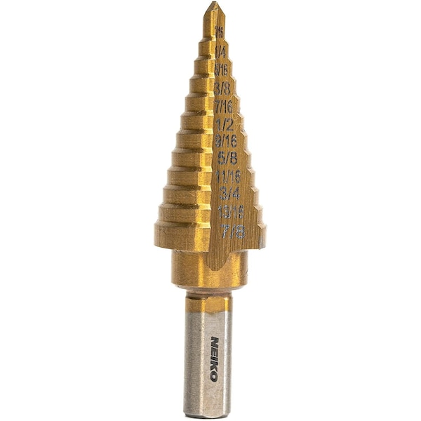 Neiko Titanium Step Drill Bit, High-Speed Alloy-Steel Bit, 10 Step Sizes from 3/16 Inch to 7/8 Inch 10185A - main