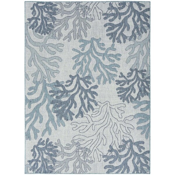 Homeroots 5' X 7' Navy Blue Ivory And Blue Nautical Indoor Outdoor Area Rug 552499 - main