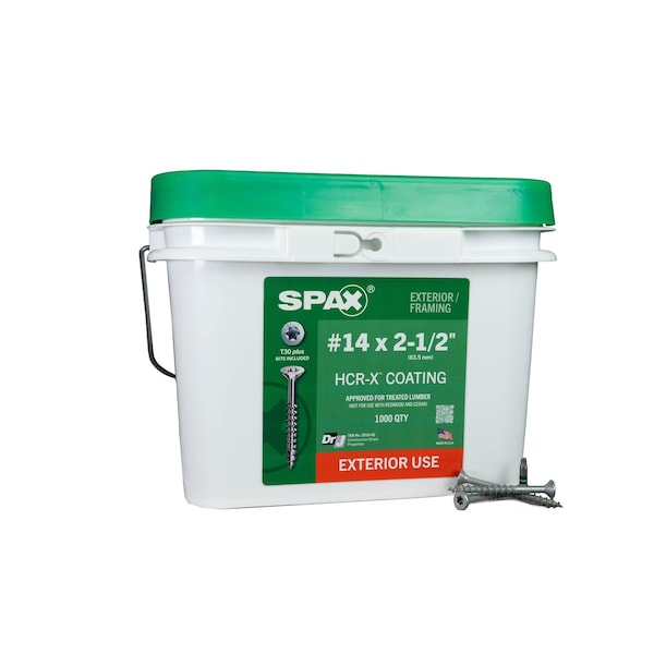 Spax #14 x 2-1/2 in Exterior Wood Deck Screws Construction Flat Head T-Star Plus Bulk Pail, 1000PK 3191670600600 - main
