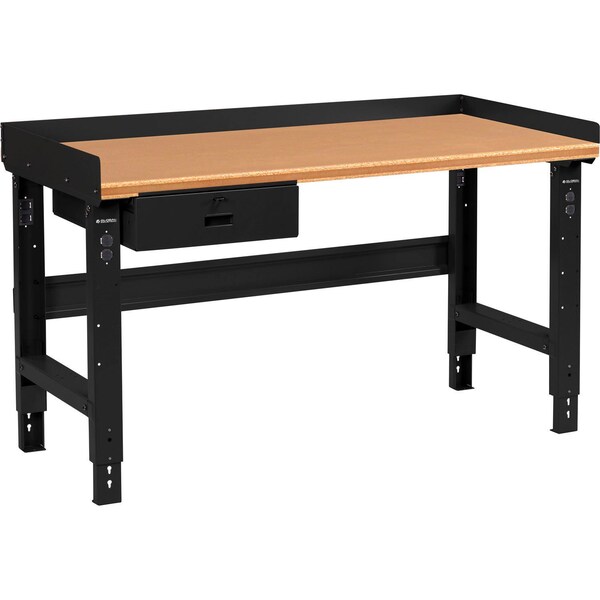 Global Industrial 60 x 30 Adj Height Workbench w/Drawer, Black- Shop Top Safety Edge Top 183984ABK - main