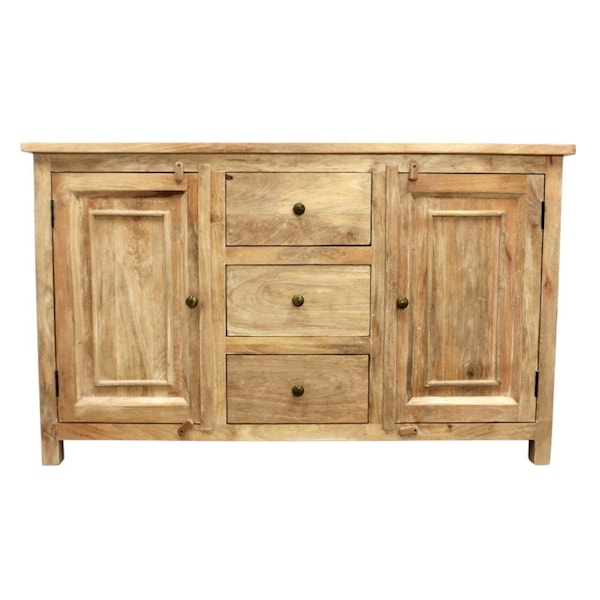 Homeroots 60in Natural Distressed Solid Wood Three Drawer Sideboard With Two Doors 606318 - main