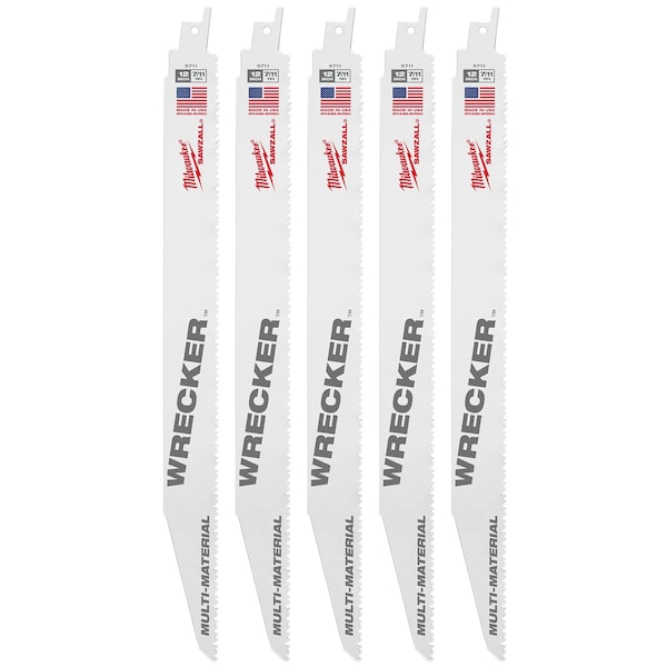 Milwaukee Tool The WRECKER Multi-Material SAWZALL Blade 12" 7/11TPI 5pk 48-00-5711 - main
