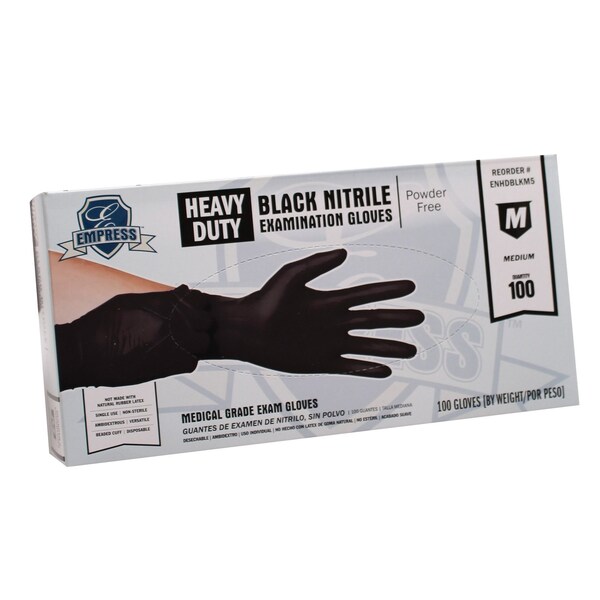 Empress Heavy Duty Nitrile Glove Medium, Black, 5 mil Exam Grade, 1000PK ENHDBLKM5 - main