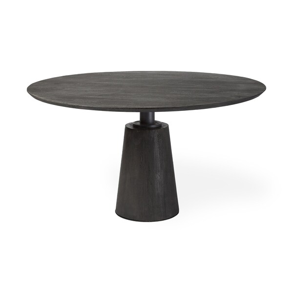 Homeroots 54" Brown Solid Wood and Iron Pedestal Base Round Top Dining Table 380465 - main