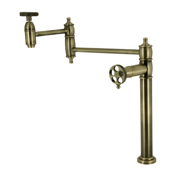 Kingston Brass Deck Mount Pot Filler Faucet with Knurled Handle, Antique Brass KS3703RKX - main