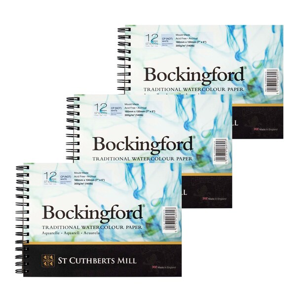 St Cuthberts Bockingford Watercolor Pad, Cold Pressed, Spiral Binding, 140lb/300gsm, 12 Sheet, 5x7 inch, 3PK T47030001011A - main