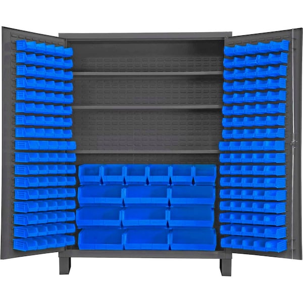 Global Industrial Bin Cabinet Flush Door - 185 Blue Bins, 16 Ga. All-Welded Cabinet 60x24x84 B1961795 - main