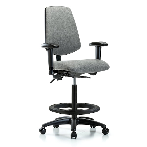 Blue Ridge Ergonomics Fab Hi Bench Chair, Med, Bk, BF, Cast, Gry, 6-Way Adjustable, 26" to 35-1/2" Height, Grey BR-FHBCH-MB-RG-T1-A1-BF-RC-F44 - main