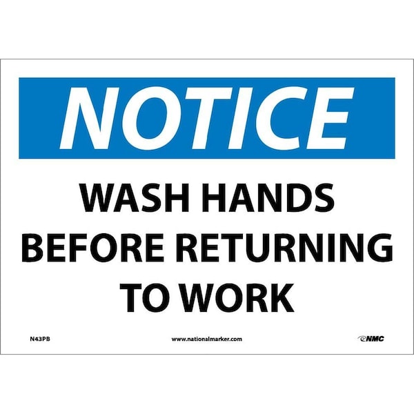 Nmc Notice Wash Hands Before Returning To Work Sign, N43PB N43PB - main