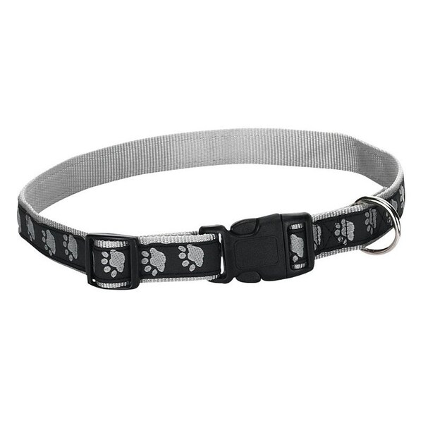Casual Canine Dog Collar, 18 to 26 in L Collar, 1 in W Collar, Nylon, Black, Two Tone Paw Print ZA8871 18 17 - main