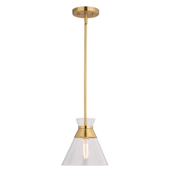 Vaxcel Harper 1-Light 8.5 in W Brass Gold Mid-Century Modern Mini Pendant Light with Clear Glass P0403R - main