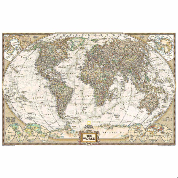 National Geographic World Executive Map, Enlarged and Laminated, 73'' x 48'' RE00622088 - main