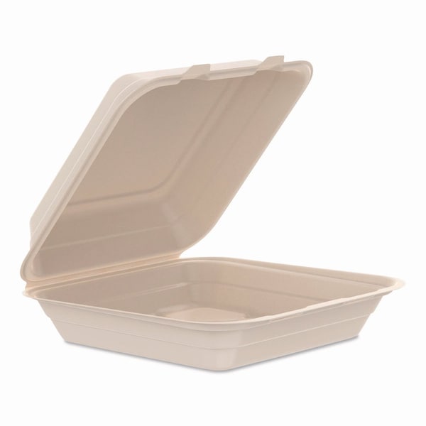 Dart Compostable Molded Fiber Hinged Trays, ProPlanet Seal, 9.14 x 9 x 2.98, Natural, 200PK 90FBRHT1 - main