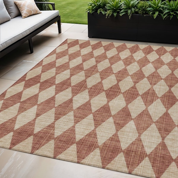 Homeroots 5' X 8' Orange And Copper Geometric Washable Indoor Outdoor Area Rug 577080 - main