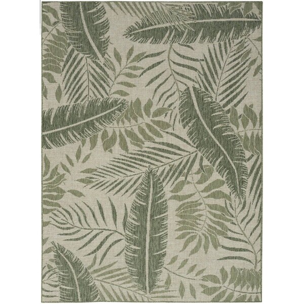 Homeroots 5' X 7' Ivory And Green Palm Leaf Indoor Outdoor Area Rug 552510 - main