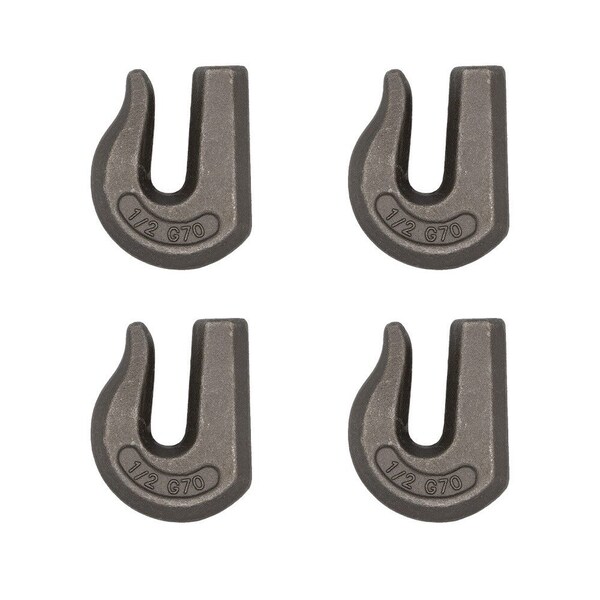 Mytee Products G70 1/2in Weld On Chain Grab Hooks Bucket Flatbed Trailer Wrecker Tow Tie Down, 4PK GH-F-12G70x4 - main