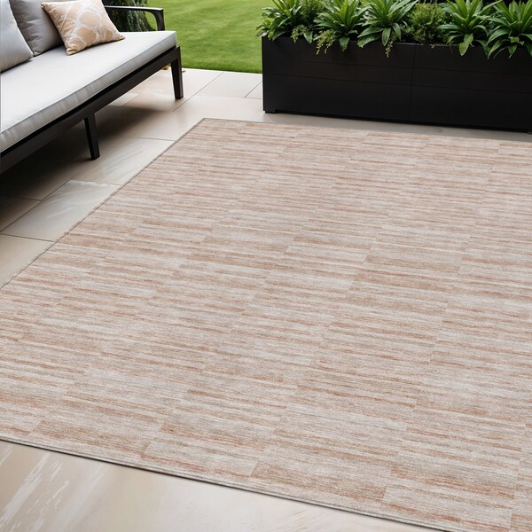 Homeroots 5' X 8' Salmon Copper And Beige Striped Washable Indoor Outdoor Area Rug 587969 - main