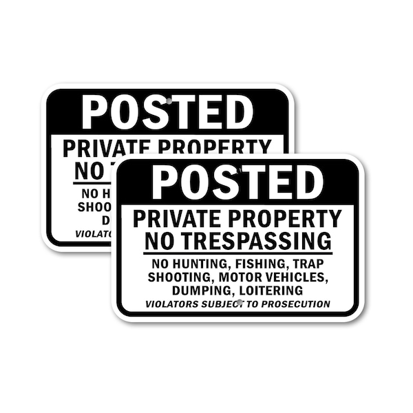 Signmission Posted Private Property No Trespassing No Hunting, Fish, 18'' X 24'', Heavy Gauge Aluminum, 2PK A-1824-2PACK-2874 - main