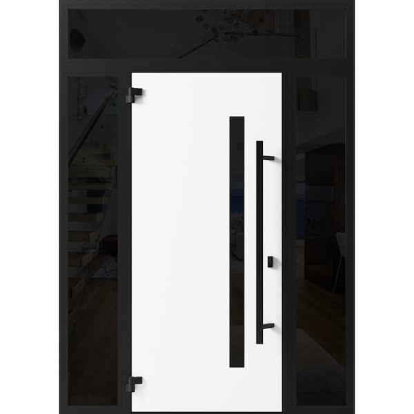 Vdomdoors Front Exterior Prehung Steel Door Ronex0162 Red Oak 2 Sidelight and Transom Window Sidelite Entry RONEX0162EXD-RED-W14+36+14 x H80+16-RH-I - main