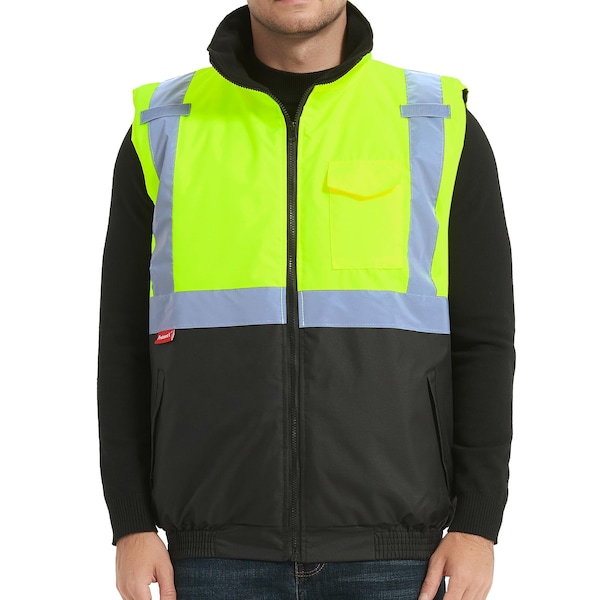 Protectx Winter Safety Vest, Class 2 High Visibility with Pockets, Green ST-WV300D-GNBK-M - main