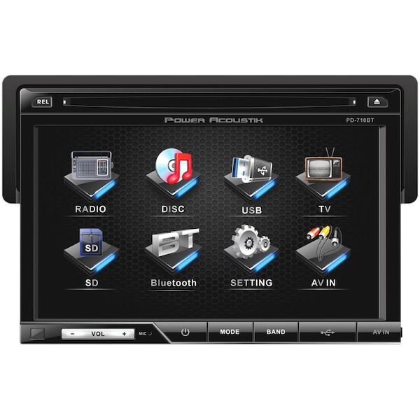Power Acoustik PD710B 1DIN Touchscreen DVD-MP3 Receiver with Detachable Face USB-SD & Bluetooth Ready PD710B - main