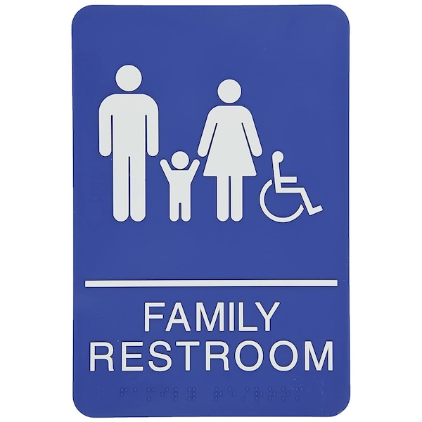 Brady Braille Family Restroom Sign, 9in H x 6in W x 0.125in D 103872 - main
