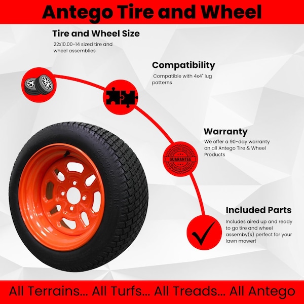 Antego 22 x 10-14 in Lawn Mower Tire, Kubota Orange, 4 PK A1480049021030422100014 - main