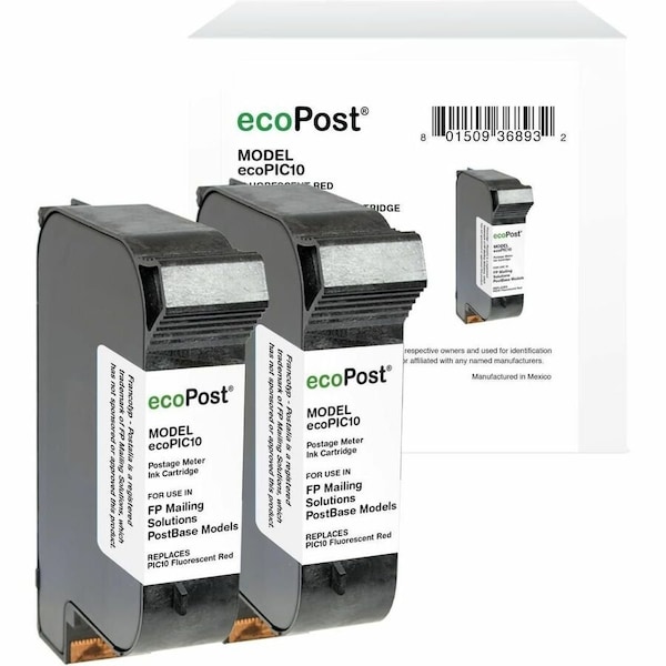 Cig Remanufactured Postage Meter Fluorescent Red Ink Cartridge for FP Mailing Solutions PIC10, 2PK ECOPIC10 - main