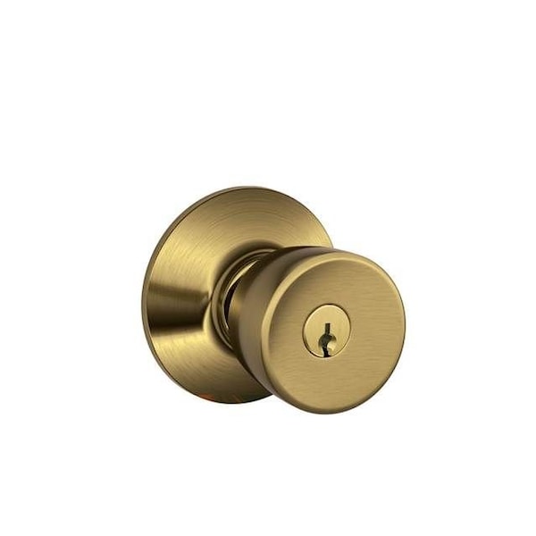 Schlage Residential Bell Knob Keyed Entry Lock C Keyway with 16211 Latch and 10063 Strike Antique Brass Finish F51ABEL609 - main
