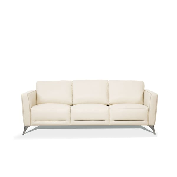 Homeroots 83" Cream Leather Sofa With Black Legs 491286 - main