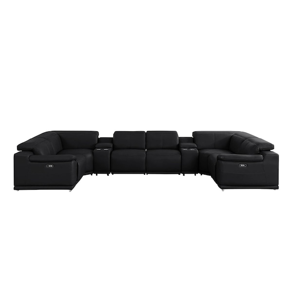 Homeroots Black Leather Modular U Shaped Eight Piece Corner Sectional With Console 643908 - main